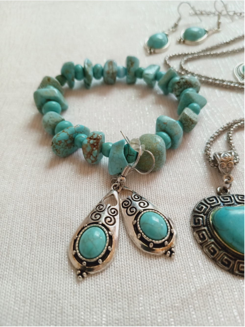 Western Stone Jewelry Collection Turquoise Silver Heart Flower Dyed agate Boho - Picture 4 of 8